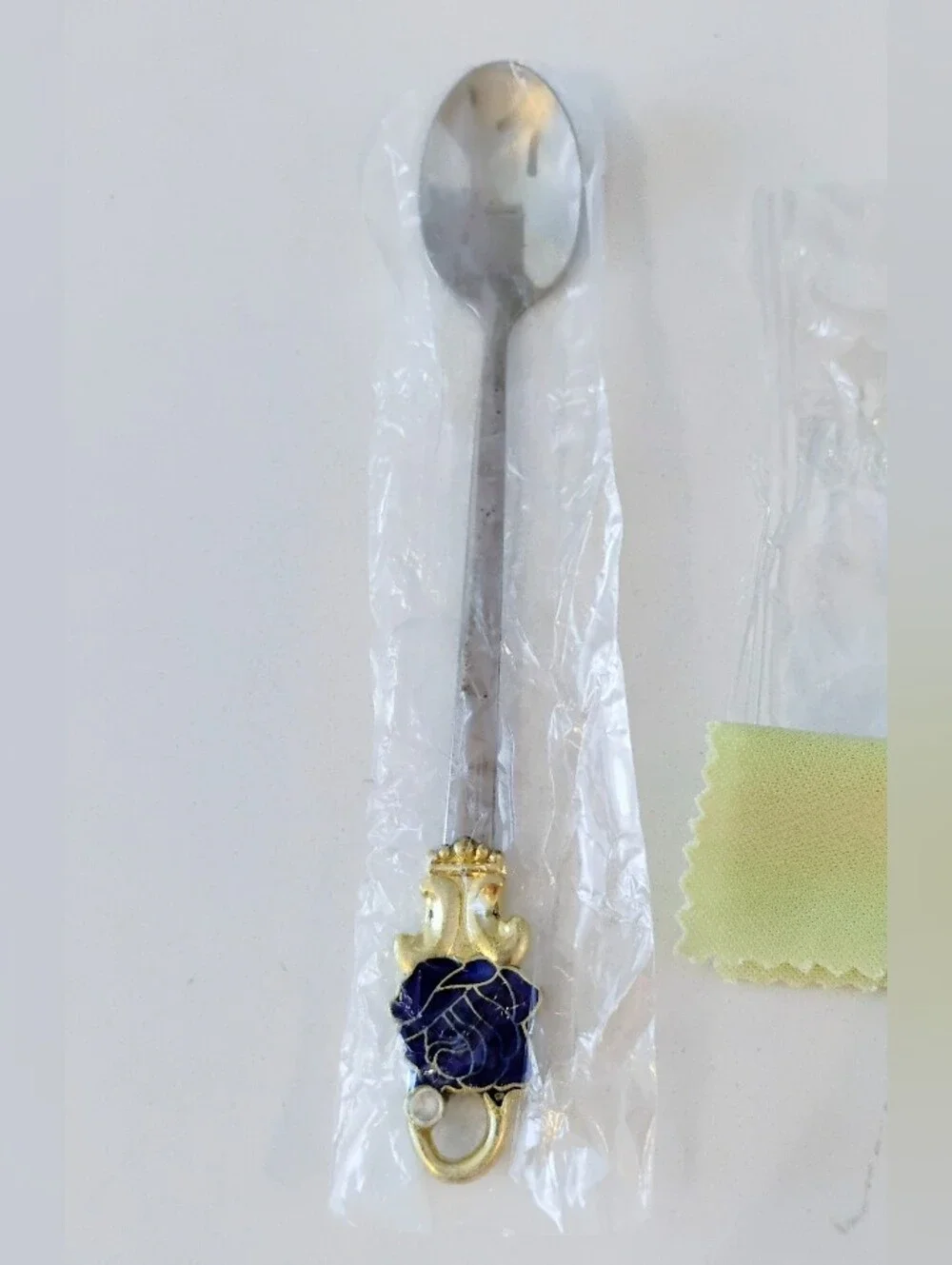 NIB Glass Tea Cup Set w/Enamel Butterfly Accents - Blue & Gold